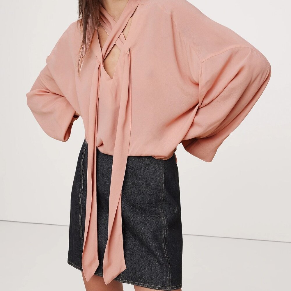 NWT! Banana Republic Blush Pink Cross-Tie Georgette Crepe Trapeze Blouse Top PS